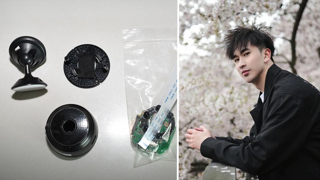 Poliisin julkaisema kuva raiskauksista tuomitusta Zhenhao Zousta ja yksi asuntoon piilotetuista kameroista.