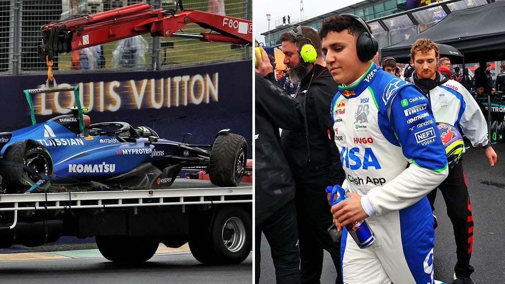 Carlos Sainz ja Isack Hadjar (oik.) ajoivat ulos Australian liukkaalla radalla.