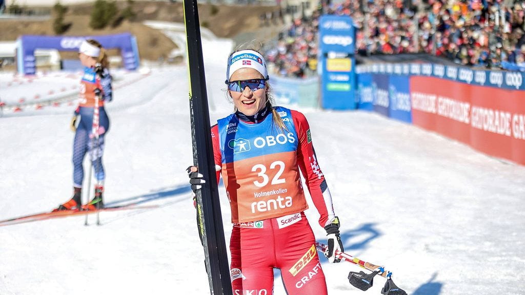 Therese Johaug voitti lauantaina Holmenkollenin 20 kilometrin perinteisen hiihtotavan kilpailun.