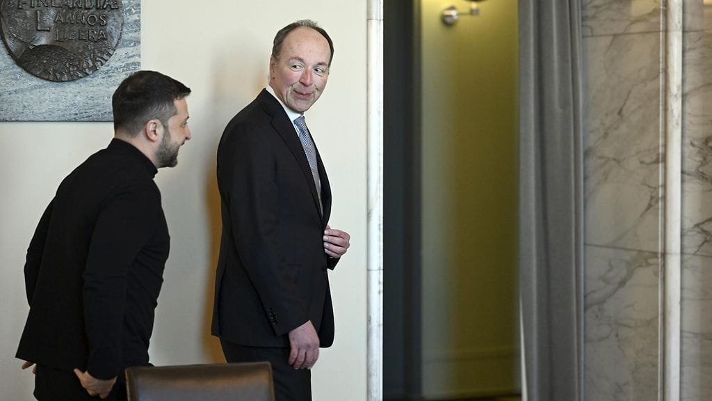 Eduskunnan puhemies Jussi Halla-aho (ps.) tapasi Ukrainan presidentin Volodymyr Zelenskyin eduskunnassa 19.3.2025.