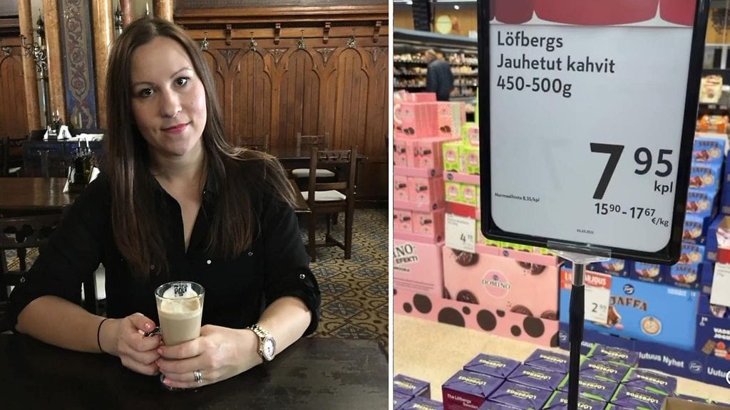 Pauliina maksoi kahvista marraskuussa 4,5 euroa paketilta. Nyt sama kahvi maksaa 7,95 euroa.