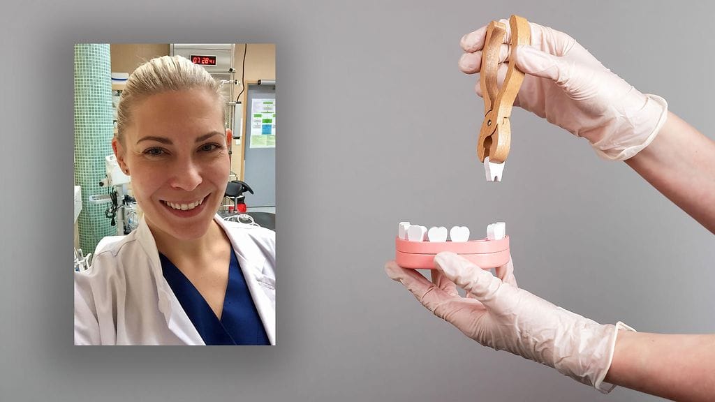 Pienessä kuvassa suu- ja leukakirurgian erikoishammaslääkäri Karoliina Pitkänen Helmiäiseltä