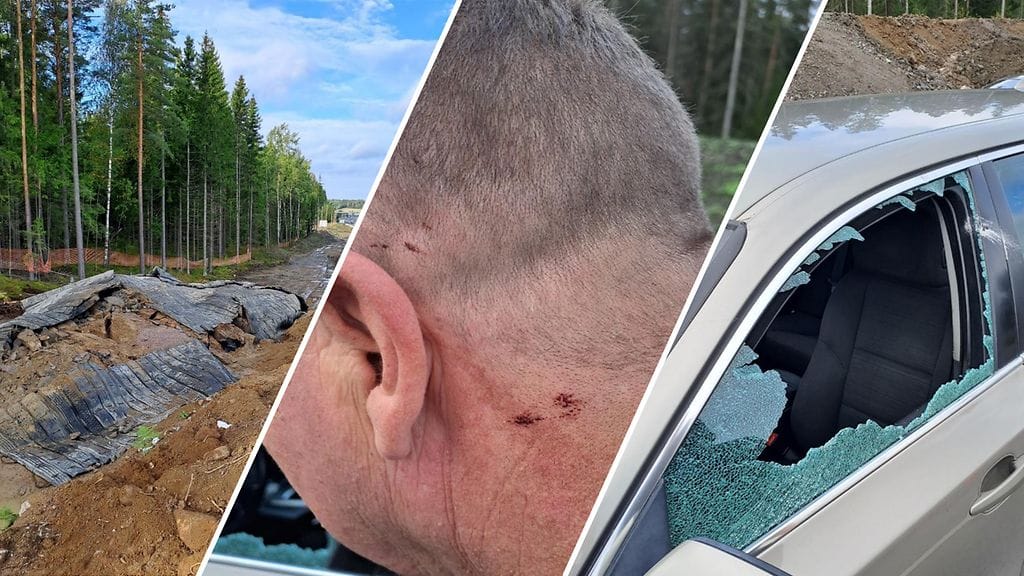 Työmaa sijaitsi autotien vieressä. Varomattomasti tehty räjähdys särki auton ikkunan ja vahingoitti kuskia.