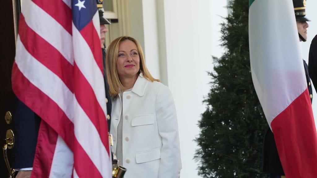 Italian pääministeri Giorgia Meloni saapui Valkoiseen taloon tapaamaan presidentti Donald Trumpia 17.4.2025.