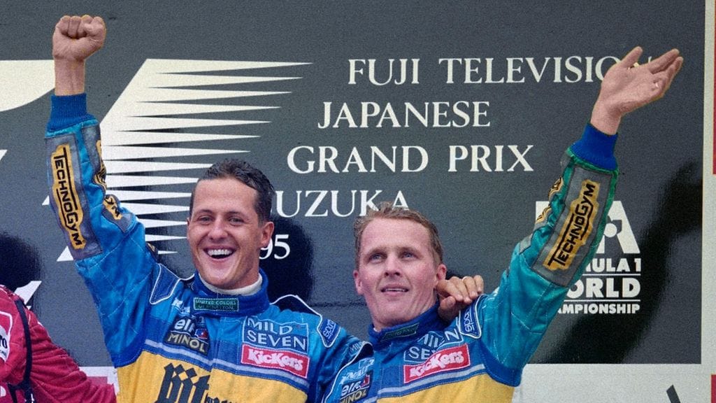 Michael Schumacher ja Johnny Herbert ajoivat tallitovereina vuonna 1995.