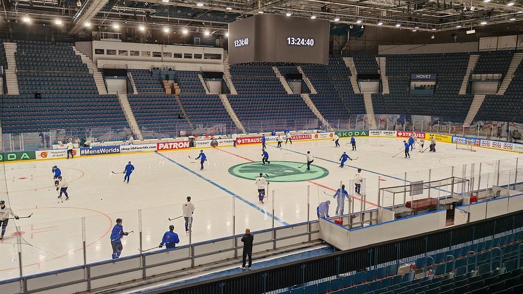 Leijonien joukkue jäällä Hovetissa.