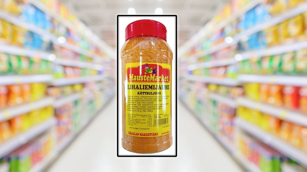 MausteMarketin on lihaliemijauheessa sinappijäämiä.