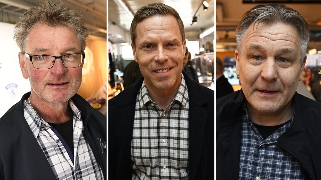 Mika Nieminen, Saku Koivu ja Raimo Summanen Tukholmassa maanantaina.