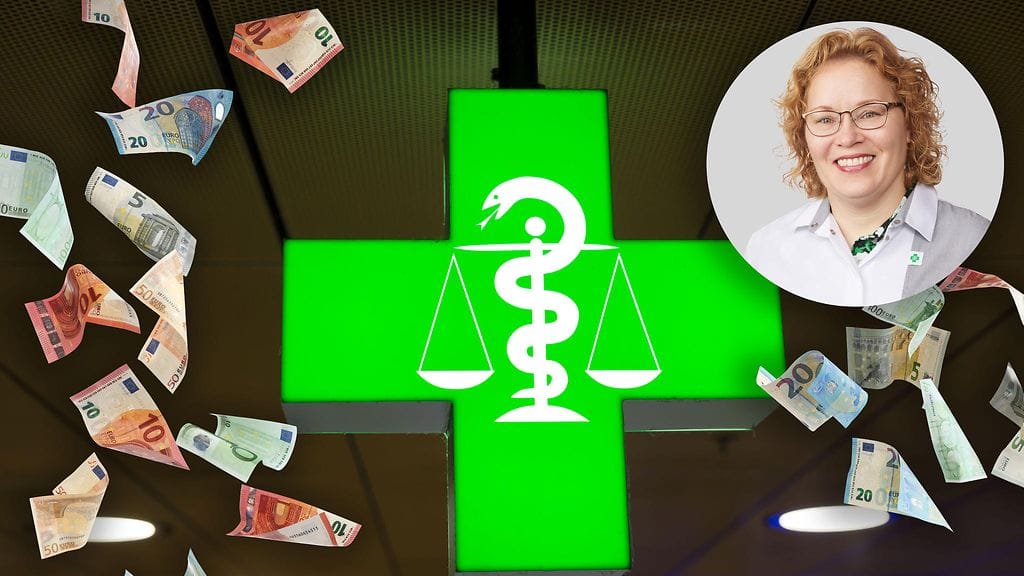 Pyöreässä kuvassa Outokummun apteekin apteekkari ja Apteekkariliiton toinen varapuheenjohtaja Anu Töyräs