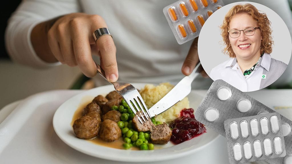 Outokummun apteekin apteekkari Anu Töyräs kertoo, että jotkut lääkkeet pitää ottaa ruoan kanssa, toiset tyhjään vatsaan.