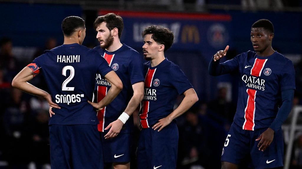 Achraf Hakimi (vas.), Khvicha Kvaratskhelia, Vitinha ja Nuno Mendes ovat PSG:n kantavia voimia.