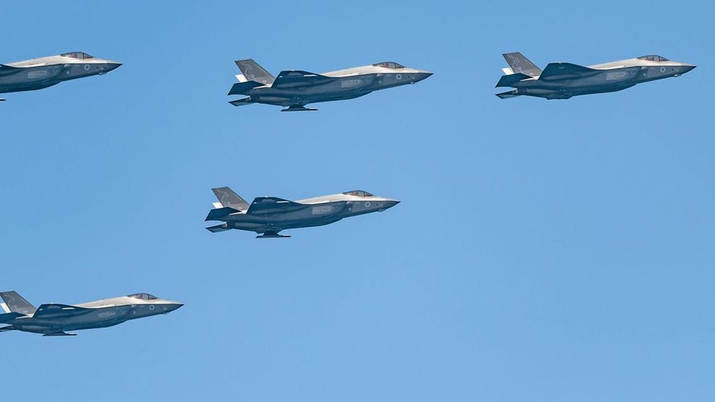 Israelin F35-hävittäjiä lennolla. Arkistokuva.