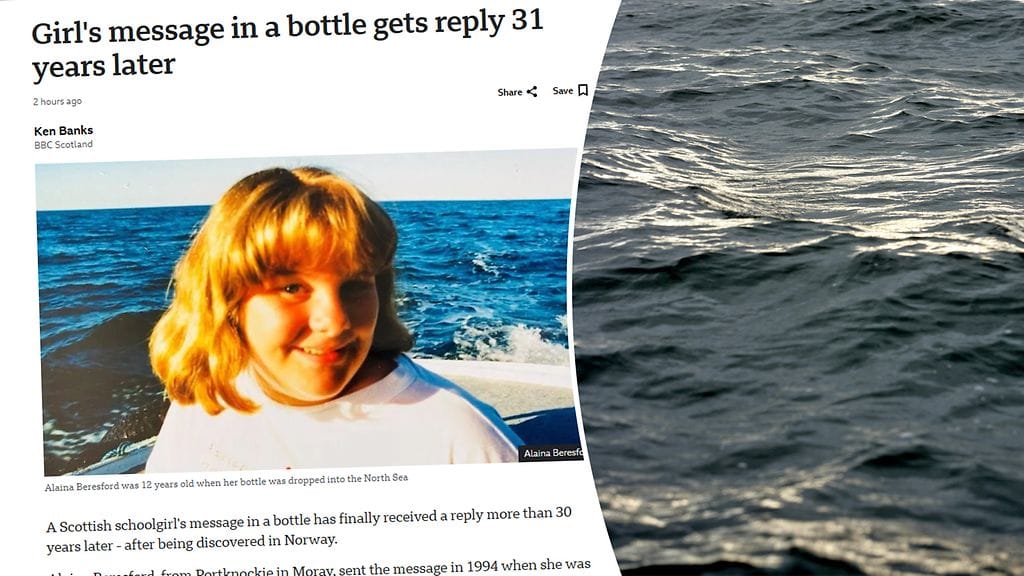 Koillis-Skotlannissa mereen pudotettu viesti päätyi Norjan rannikolle yli 30 vuotta myöhemmin.