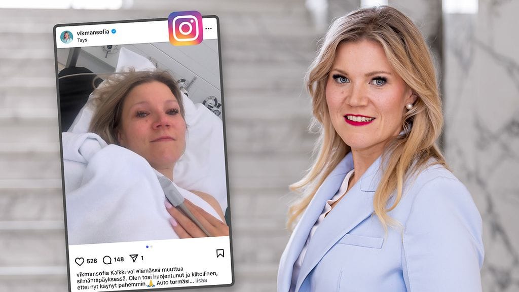 Sofia Vikman julkaisi kuvan itsestään onnettomuuden jälkeen.