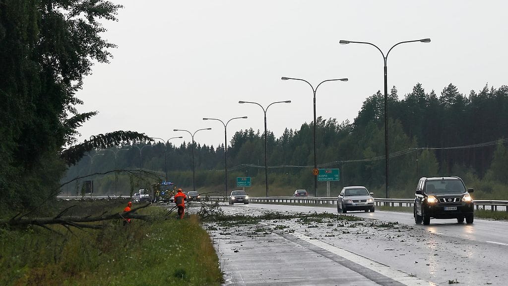 Myrskyn jälkiä siivotaan Kuopiotiellä 6.8.2022