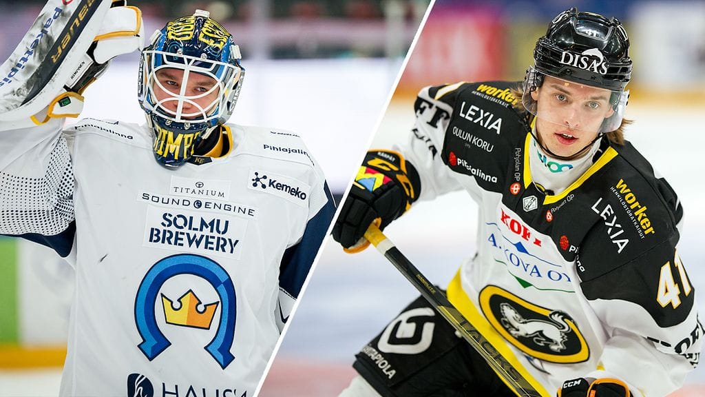 Kiekko-Espoon Petteri Rimpinen (vas.) ja Kärppien Ville Koivunen (kesk.) ovat Suomen suurimpien NHL-hautomoiden tuotoksia.
