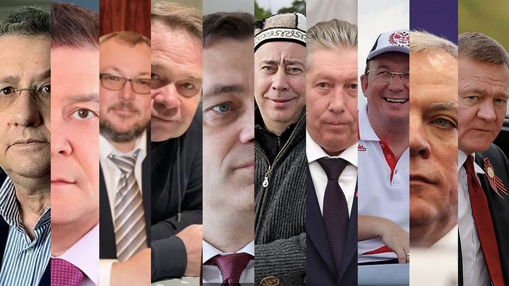 Kahden vuoden aikana Venäjällä on kuollut yhteensä 13 energia- ja liikennealan vaikuttajaa. Kuvassa heistä kymmenen.