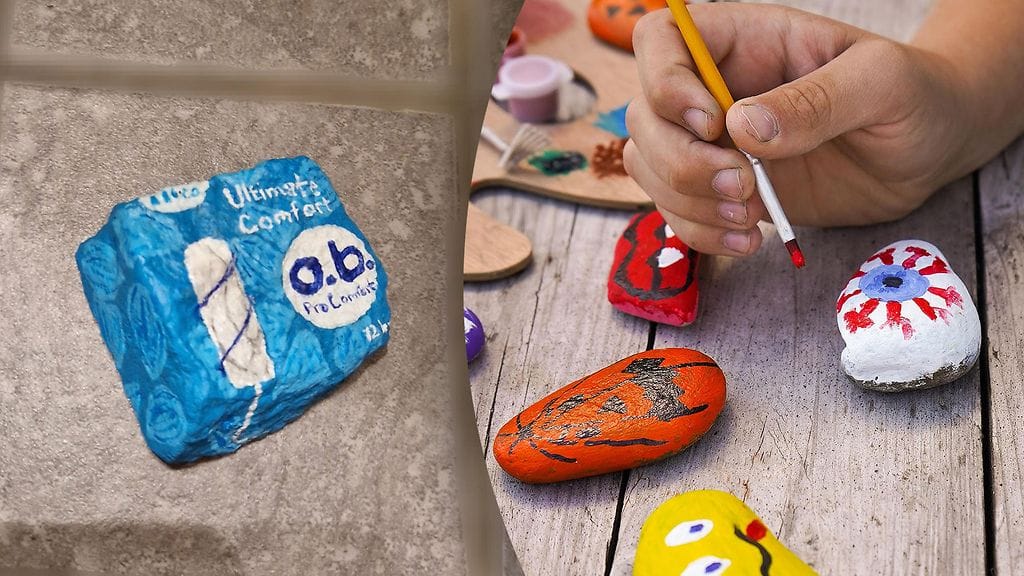 Sanna Tapio maalasi kivestä tamponipaketin.