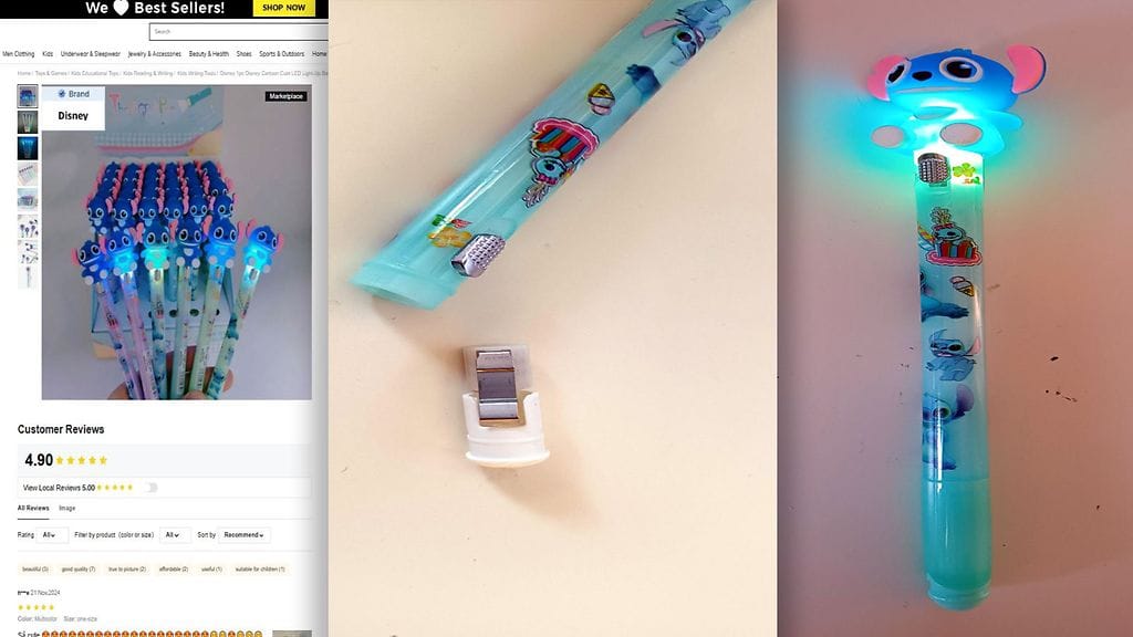 Takaisinveto: Disney Cartoon Cute LED Light-Up Ballpoint Pen paristolelu, Stich kynä valolla.