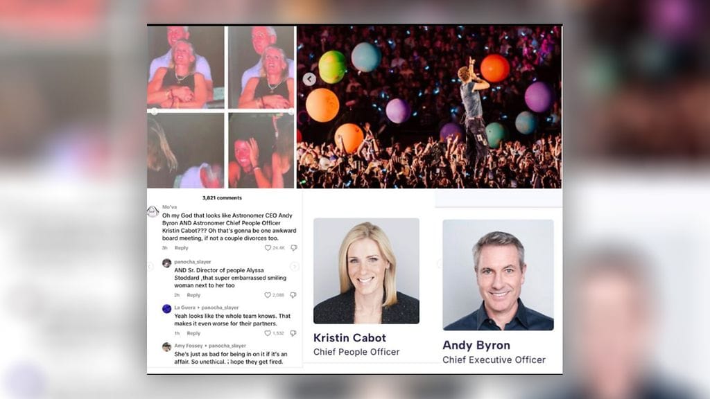 Astronomer teknologiayrityksen toimitusjohtaja Andy Byron (kuvassa oikealla) on irtisanoutunut laajaa näkyvyyttä saaneen pettämiskohun seurauksena.