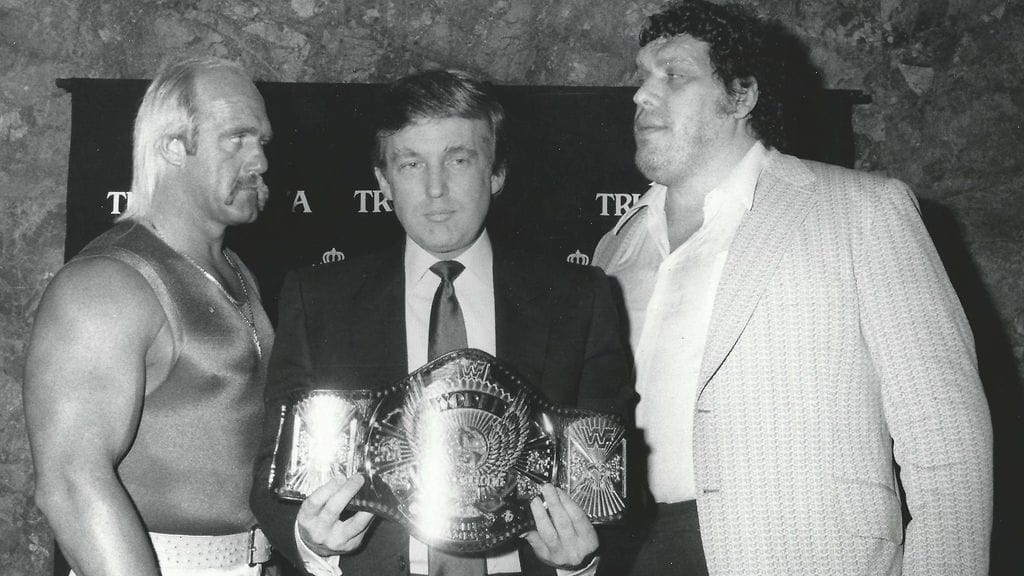 Hulk Hogan, Donald Trump ja  André the Giant vuonna 1987.