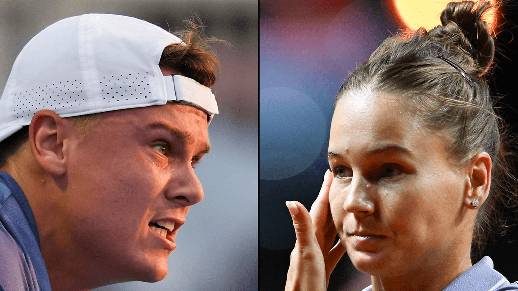 Holger Rune (vas.) kisutteli Veronika Kudermetovaa.