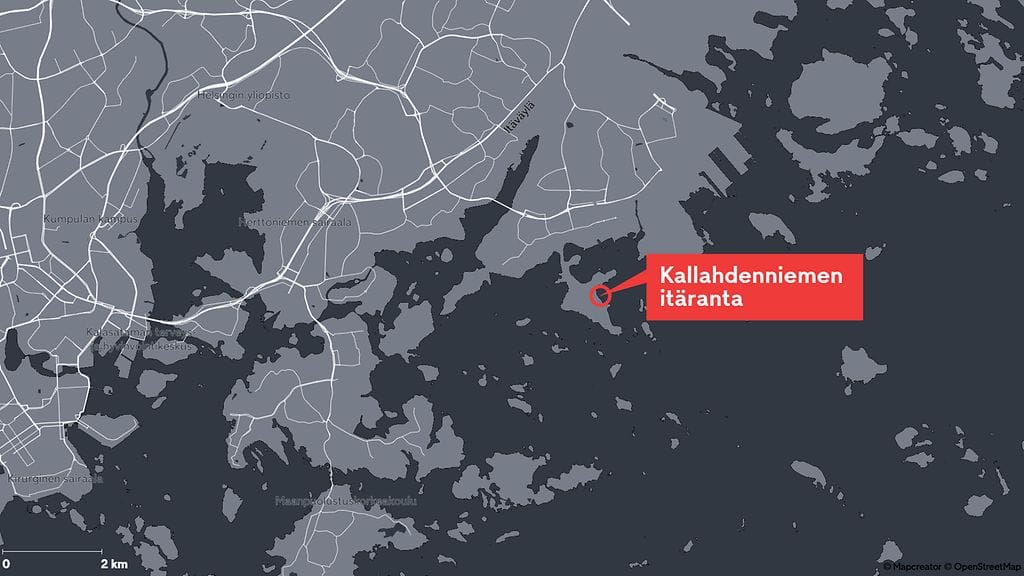 Helsingin Kallahdenniemen itärannalla veden alle vajonnut nuori uimari menehtyi.