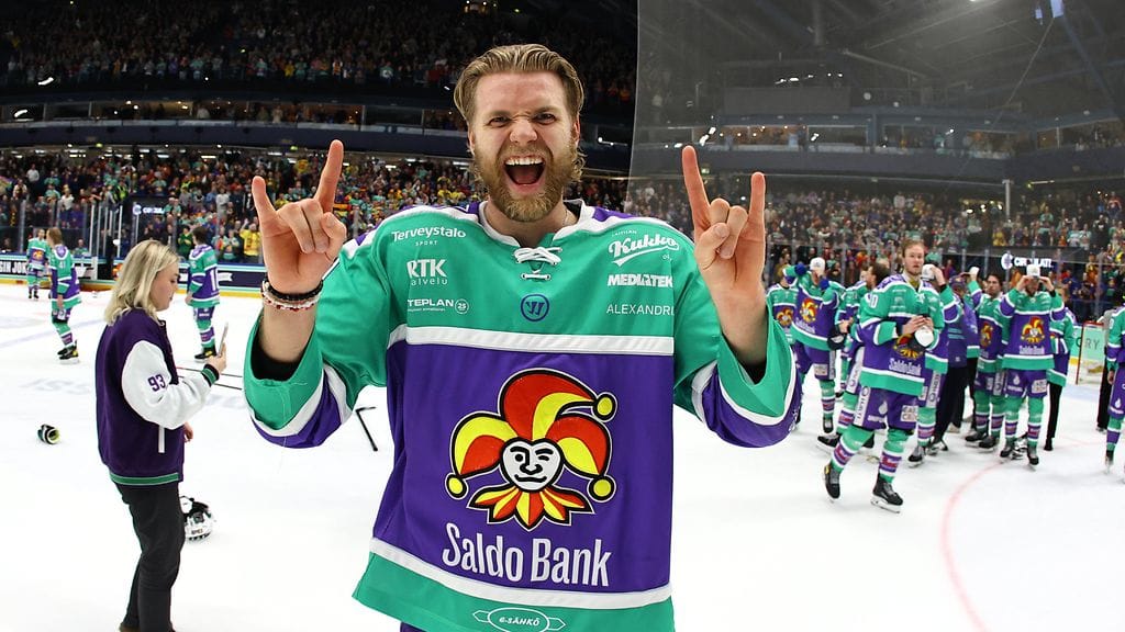 Samuel Salonen juhli viime kaudella Mestiksen voittoa.
