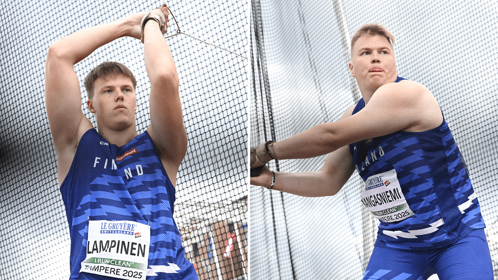 Mico Lampinen ja Aatu Kangasniemi heittivät mitaleille alle 20-vuotiaiden EM-kisojen moukarifinaalissa.