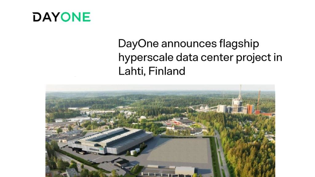 Datakeskusta kaavaillaan Lahden Kiveriöön. Kuvakaappaus DayOne-yhtiön asiaa koskevasta tiedotteesta.