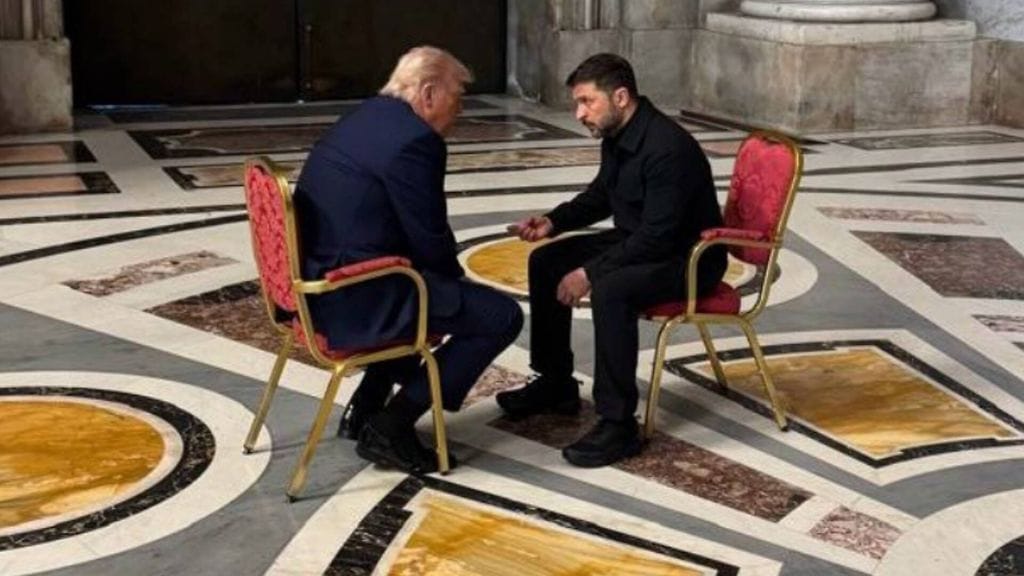 Trump ja Zelenskyi keskustelivat paavi Franciscuksen hautajaisten yhteydessä Vatikaanissa huhtikuussa 2025