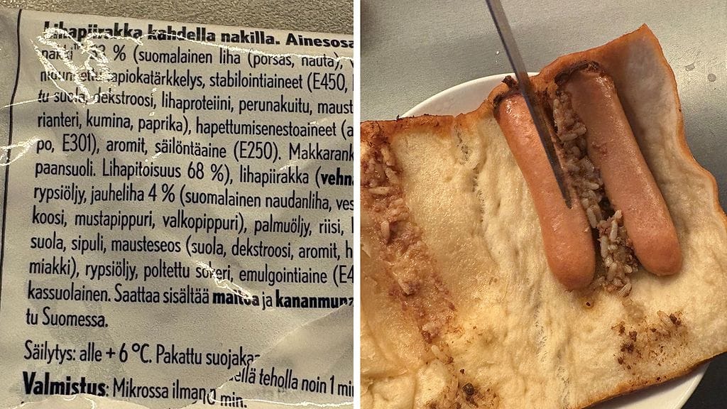 Valmislihapiirakan täytemäärä ihmetyttää.