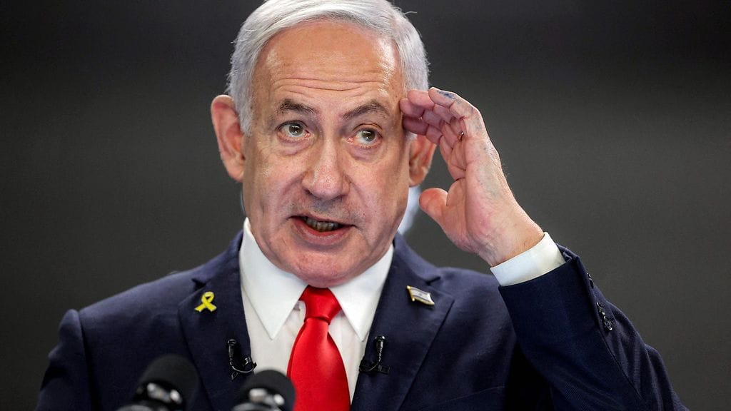 Israelin pääministeri Benjamin Netanjahu lehdistötilaisuudessa Jerusalemissa 10. elokuuta 2025.