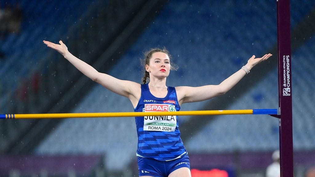 Ella Junnila voitti maaottelussa naisten korkeushypyn tuloksella 188. Arkistokuva.