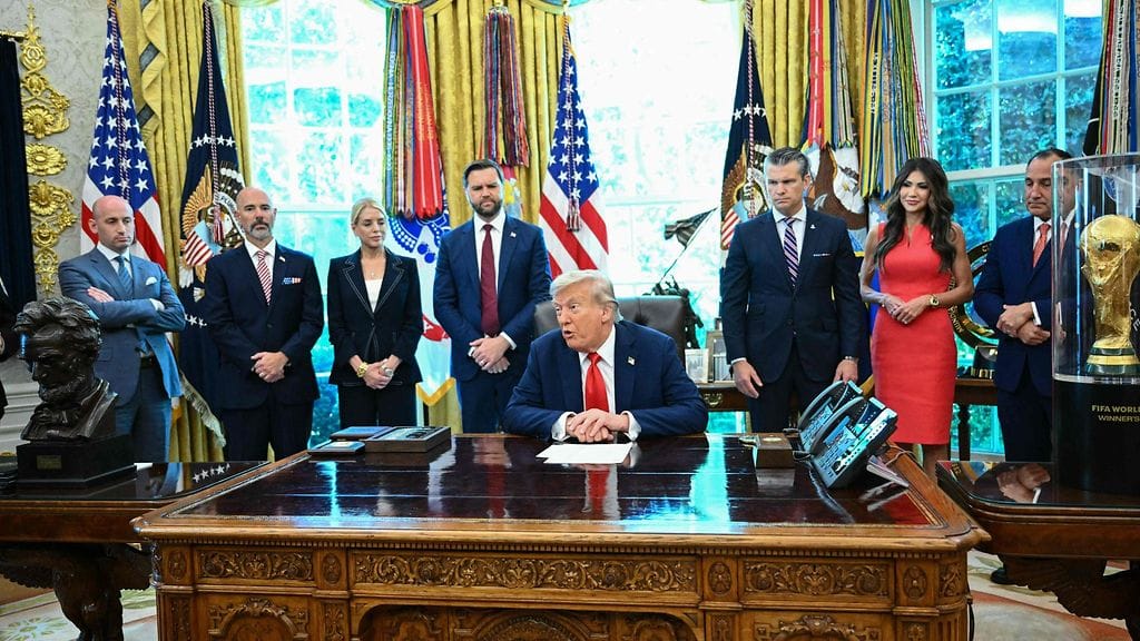 Donald Trump 25. elokuuta 2025 Valkoisessa talossa.