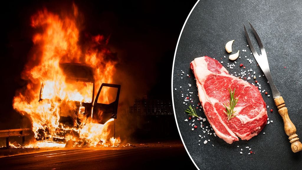 Vegaani sammutti 20 000 kilon pihvipaloa. Kuvituskuva.