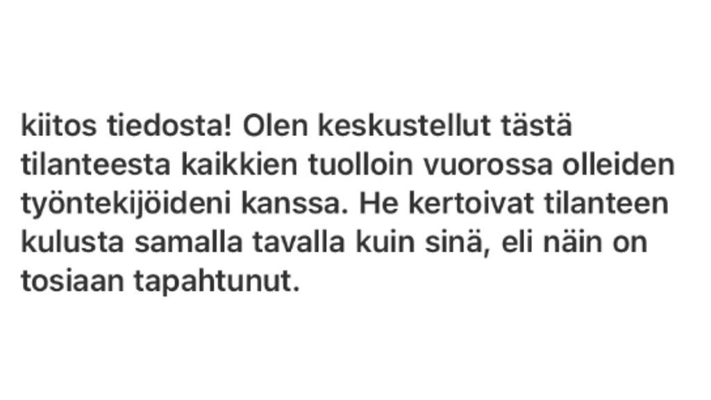 Kuvakaappaus päiväkodin johtajan laittamasta sähköpostiviestistä.