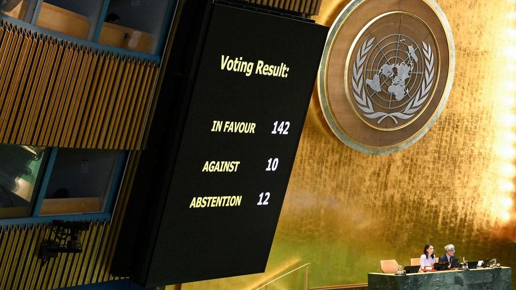 Ranskan ja Saudi-Arabian johdolla laaditun julistuksen puolesta äänesti 142 maata.