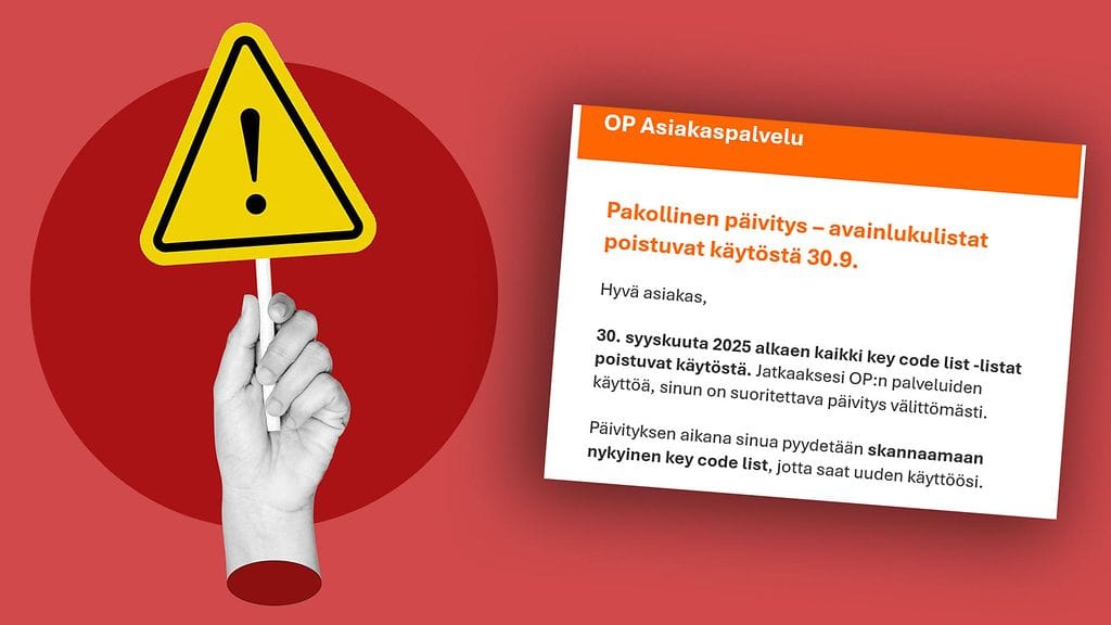 Oikealla kuva OP:n nimissä liikkuvasta huijausviestistä