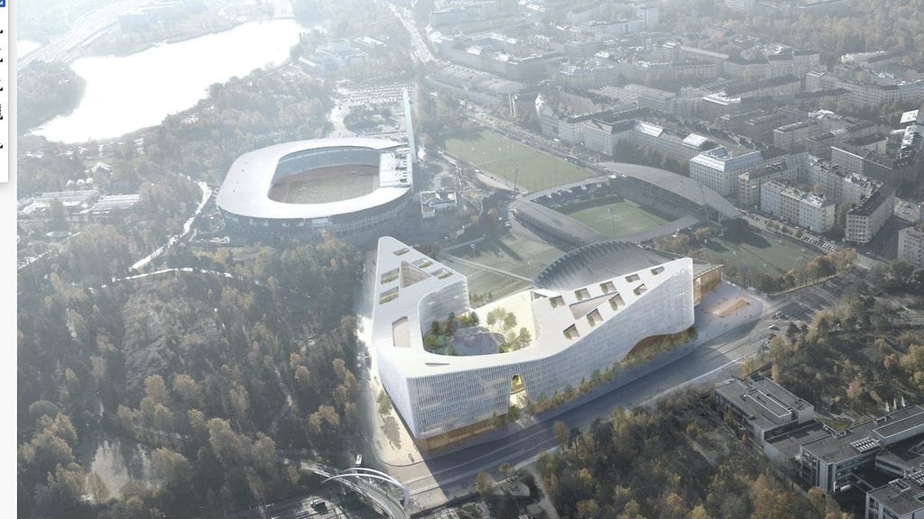 Havainnekuva Garden-kokonaisuudesta ylävinkkelistä katsottuna.