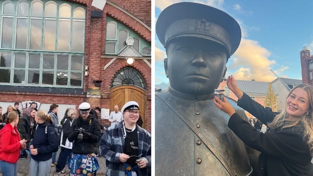 Arviolta yli sata ihmistä kokoontui syömään vanukasta haarukalla Oulussa. Kuvan oikeassa reunassa tapahtuman ideoinut Viivi Amstler.