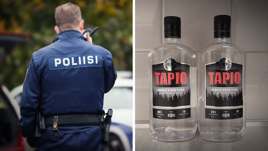 Vanhempi konstaapeli nautiskeli oikeanpuoleisesta viinapullosta. Kuvassa oleva poliisimies ei liity tapaukseen.