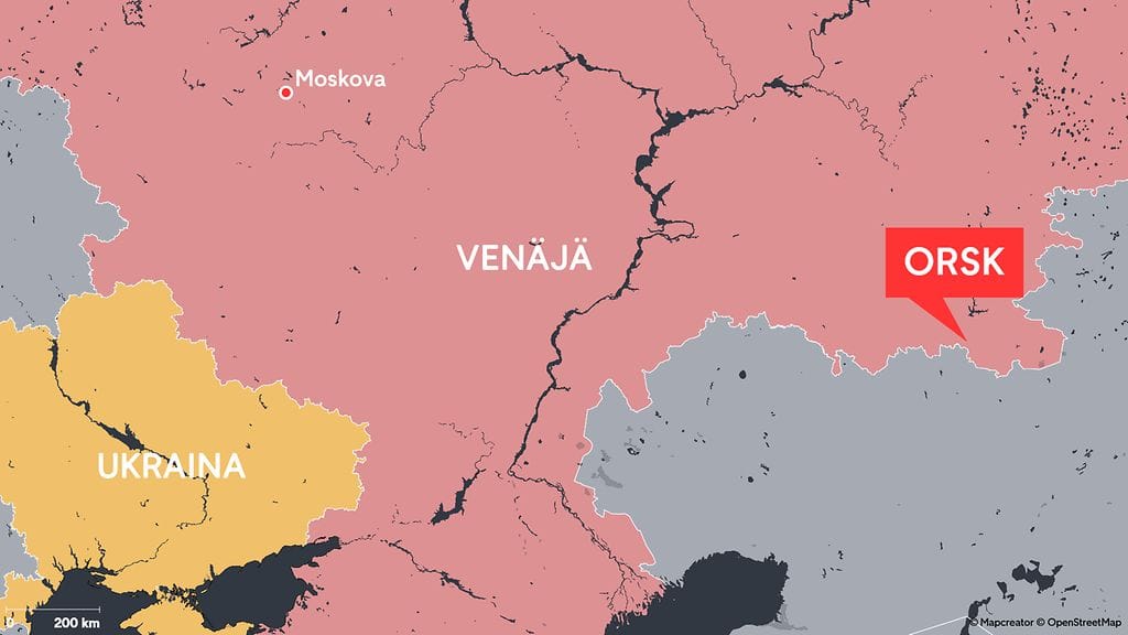 Orsk sijaitsee lähellä Kazakstanin rajaa.