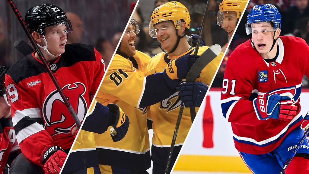 Lenni Hämeenaho (vas.), Joakim Kemell ja Oliver Kapanen ovat kaikki NHL-joukkueidensa kokoonpanossa kauden kynnyksellä.