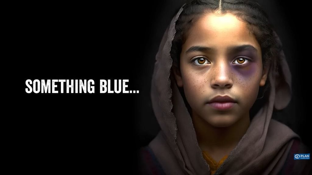 Kuvankaappaus Youtubesta Hollannin Plan internationalin lapsiavioliittoja vastustavasta kampanjasta vuodelta 2023. Järjestön mukaan AI-kuvilla suojellaan oikeita lapsia.