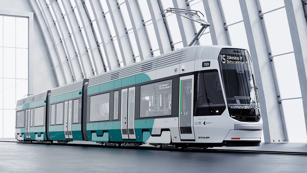Helsingin ja Vantaan uusien raitiovaunujen toimittajaksi on valittu sveitsiläinen Stadler. Havainnekuva.