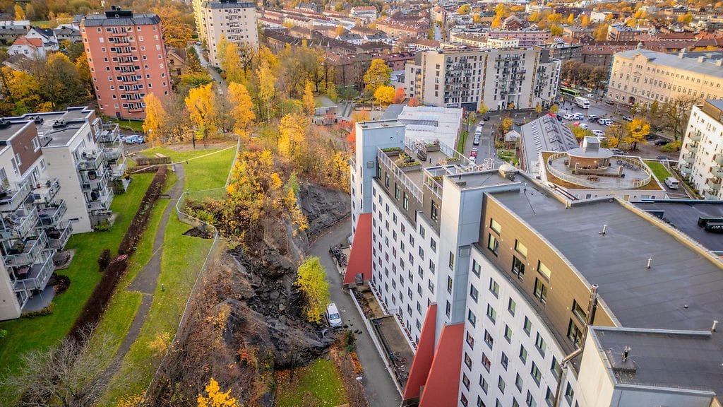 Oslossa tapahtunut kivivyöry 27. lokakuuta otetussa kuvassa.