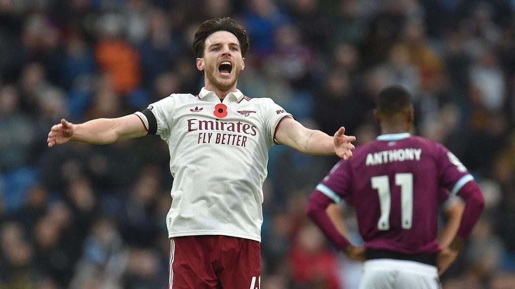 Declan Rice juhli tekemäänsä Arsenalin toista maalia Burnleyä vastaan.