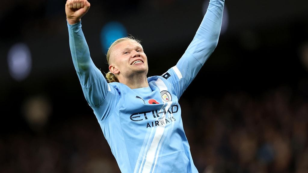 Manchester Cityn Erling Haaland iski kahdesti Bournemouthia vastaan.