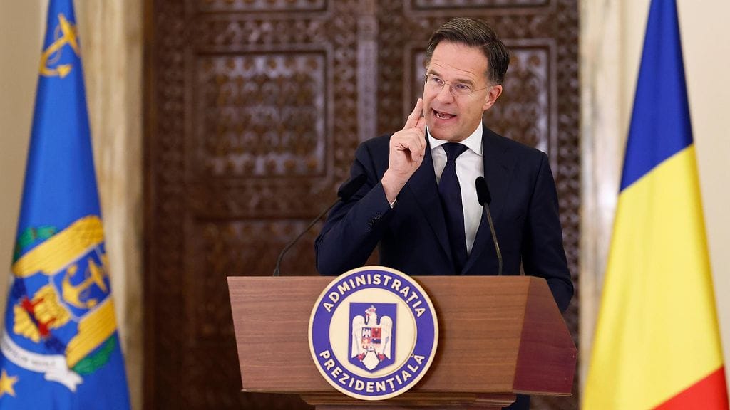 Naton pääsihteeri Mark Rutte Bukarestissa, Romaniassa, 5. marraskuuta 2025.